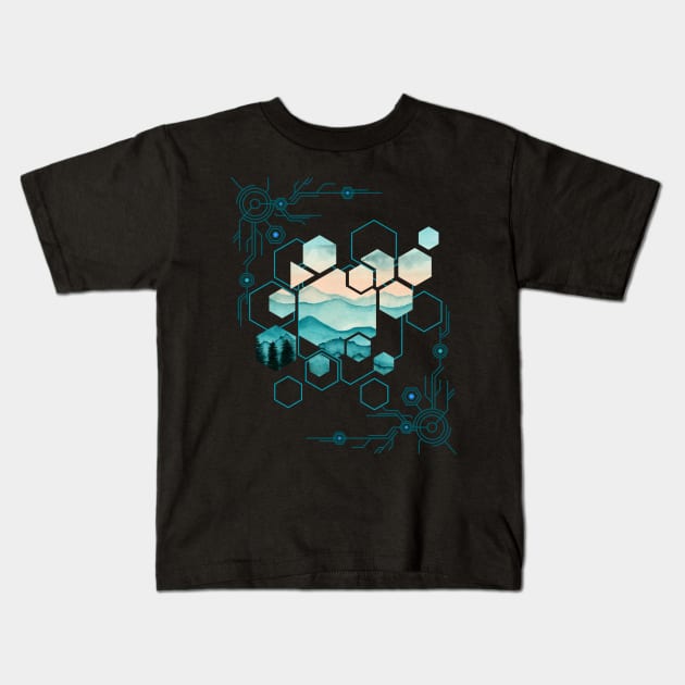 Hexagon Abstract Nature Kids T-Shirt by pilipsjanuariusDesign